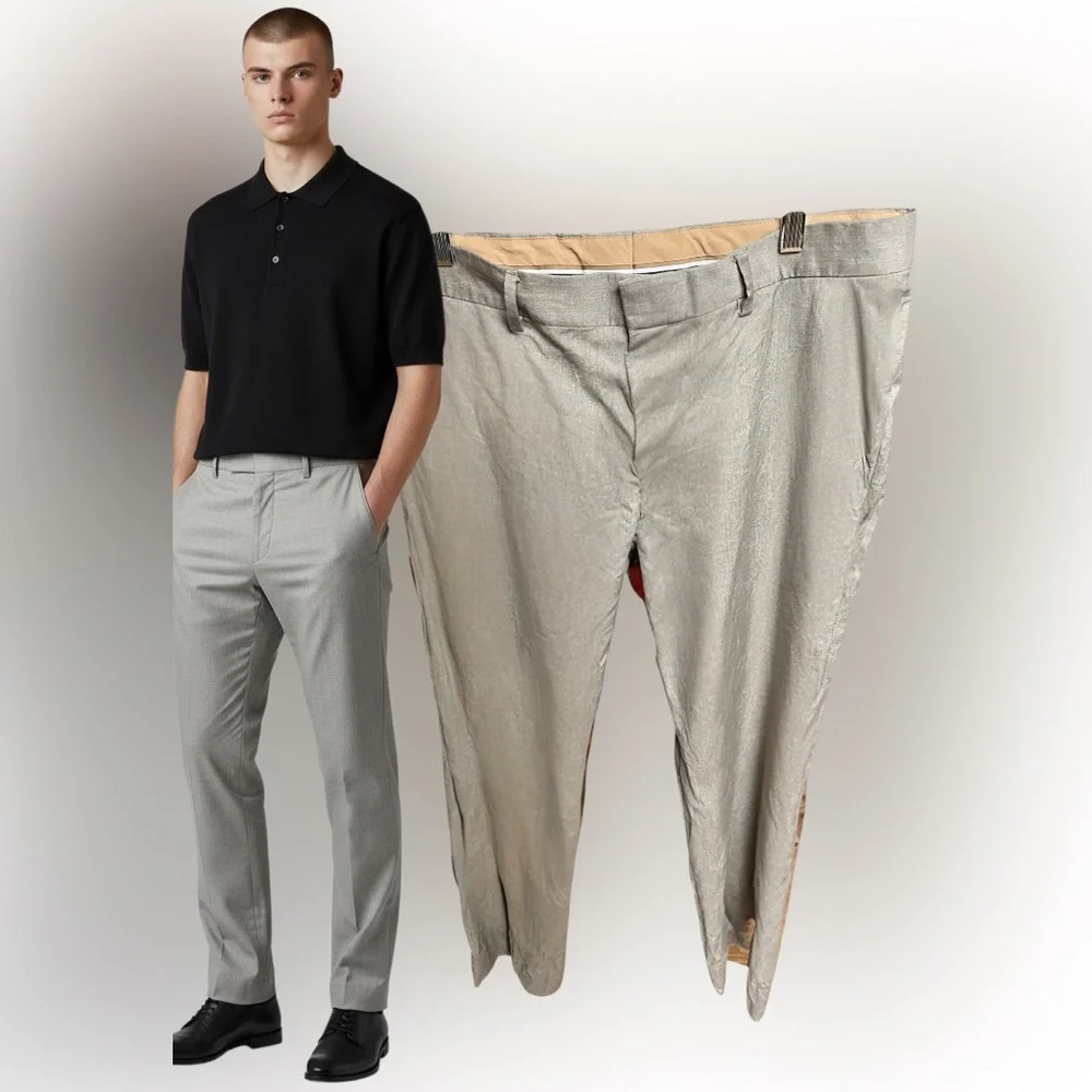 Hugo Boss Men’s 34R Khaki Dress Pants Flat Front Beige Chino Trousers 34x28